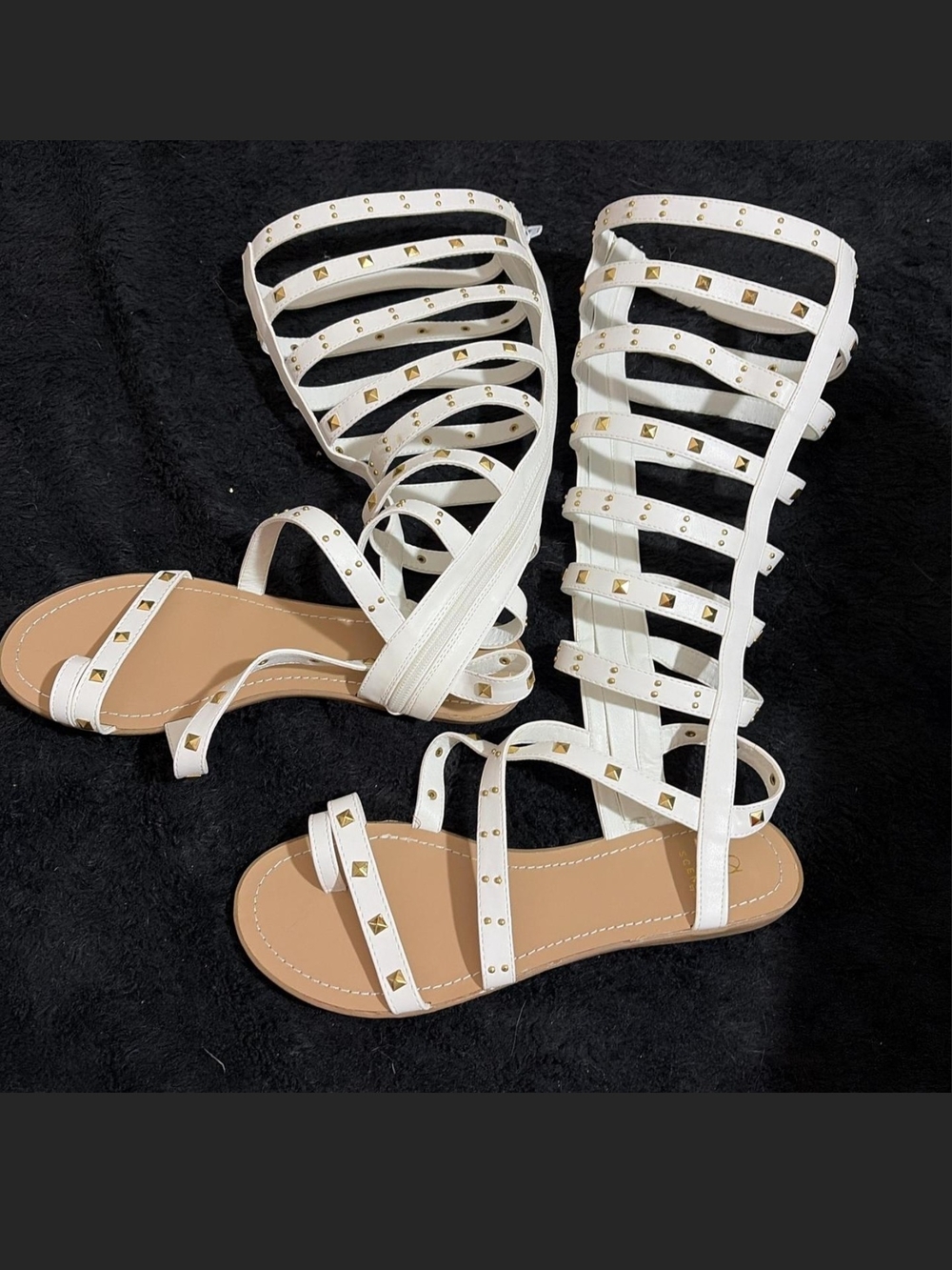 White Studded Gladiator Sandals - Women